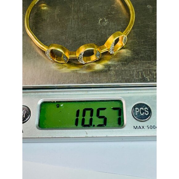 Cove Gold Over Sterling Silver 925 Open Cuff Bangle Bracelet, CZ & Glass, 6.5", - Picture 13 of 13